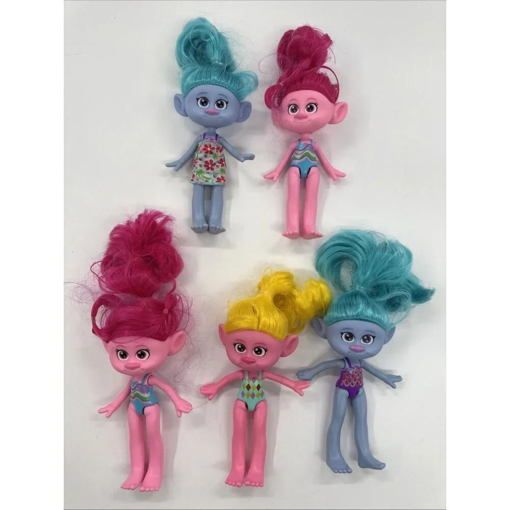 2022 Mattel Dreamworks Trolls Doll Lot of 5 Blue Pink Yellow Hair Band Together